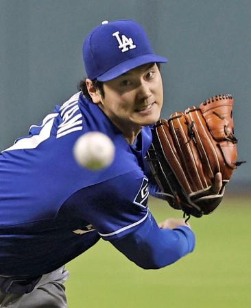 <p>　アストロズ戦に先発登板したドジャース・大谷＝ヒューストン（共同）</p>