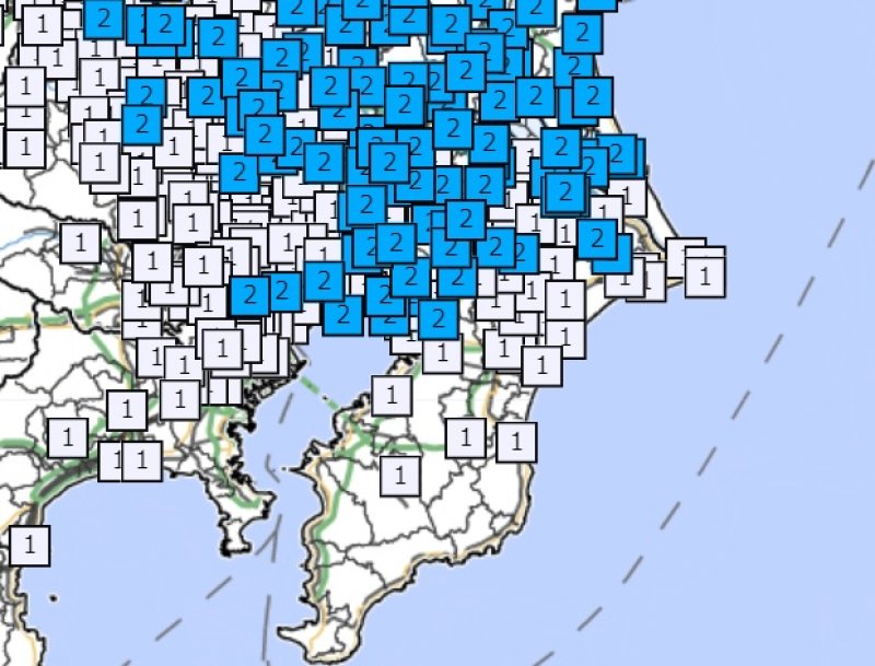 １７日午前６時１７分ごろに発生した地震の震度分布（気象庁ホームページより）